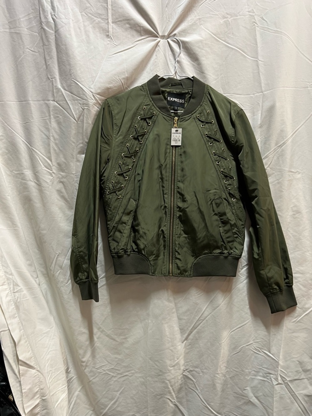 Express Olive Lace-Up Bomber Jacket
